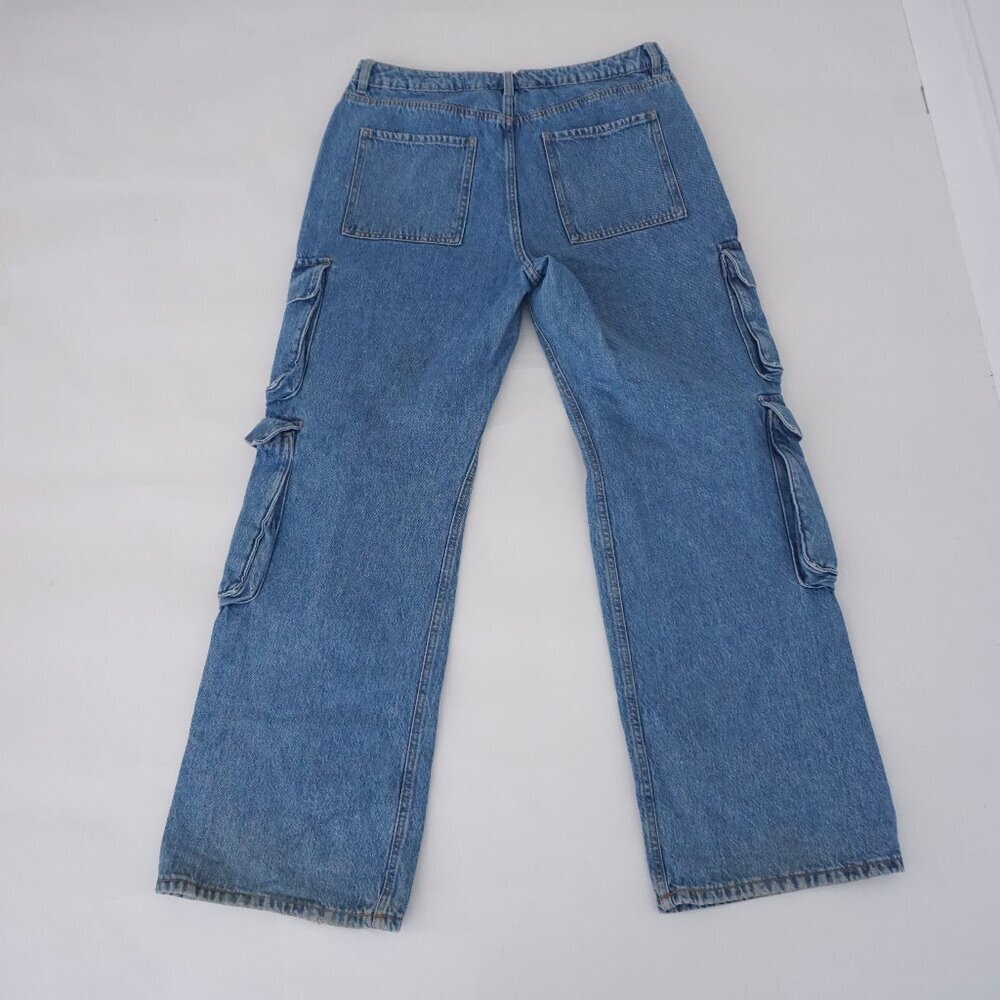 Dynamite Heidi Blue Cargo Pocket Wide Leg Jeans Utility Denim Streetwear 31 - Picture 10 of 14